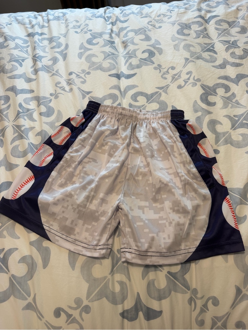 Boys Gray & Navy Baseball Print Athletic Shorts